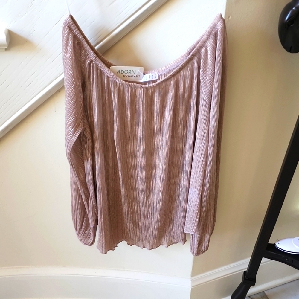NWT Potters Pot gold shimmer off shoulder blouse SZ L